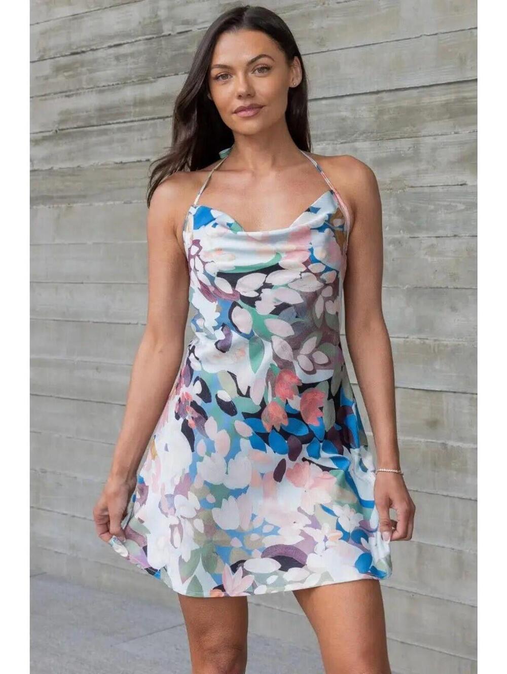 Verte Market Floral Cowl Back Slip DRESS